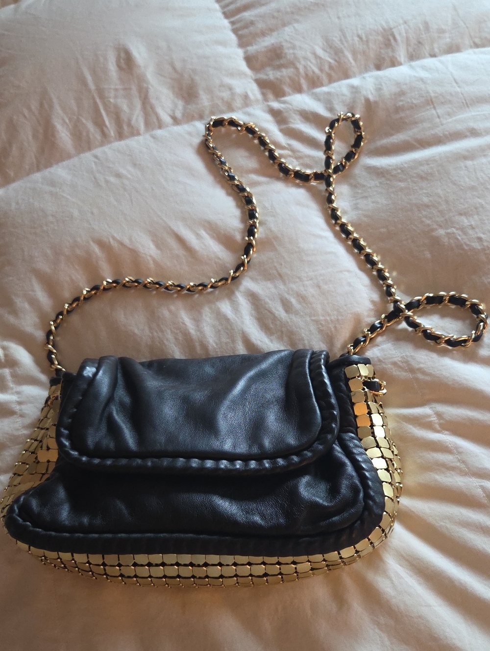 Elie Tahari Black and Gold Chain-Trim Shoulder Bag